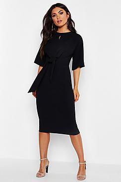 Boohoo Knot Front Detail Wrap Midi Dress
