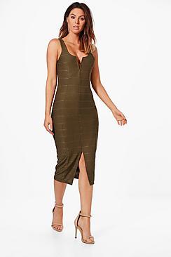 Boohoo Erin Plunge Bandage Midi Dress