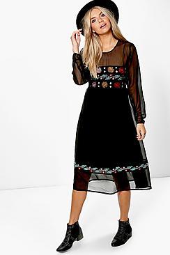 Boohoo Boutique Elvira Embroidered Midi Dress