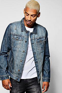 Boohoo Washed Blue 4 Pocket Denim Jacket