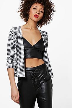 Boohoo Steph Gingham Crop Blazer