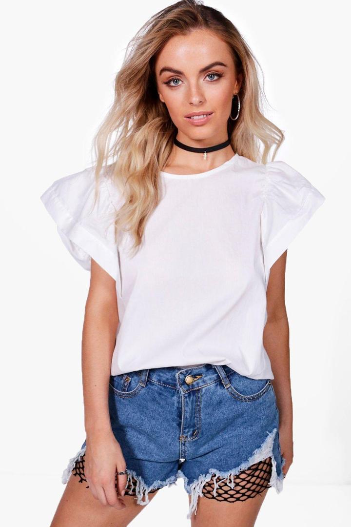 Boohoo Lexi Ruffle Sleeve Shirt Cream