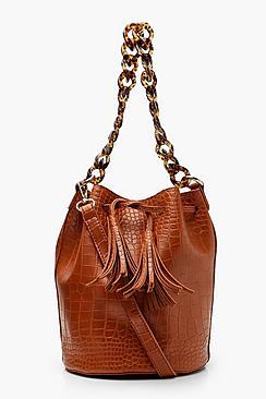 Boohoo Chunky Resin Handle Croc Duffle Cross Body