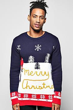 Boohoo Yellow Snow Merry Christmas Jumper