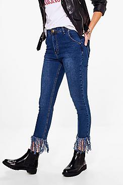 Boohoo Mia Tassel Hem Ankle Grazer Skinny Jeans