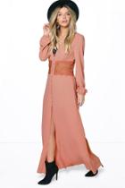Boohoo Boutique Kia Lace Waist Sleeve Button Maxi Dress Rose