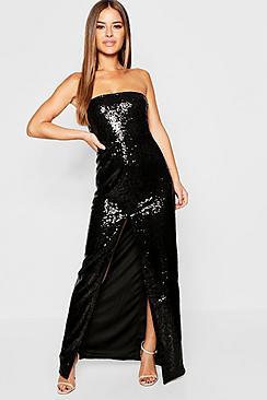 Boohoo Petite All Over Sequin Bandeau Maxi Dress