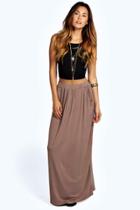 Boohoo Lizbeth Pocket Front Jersey Maxi Skirt Mocha