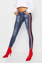 Boohoo Mid Rise Side Stripe Skinny Jeans