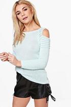 Boohoo Harriet Contrast Rib Cold Shoulder Jumper