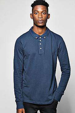Boohoo Long Sleeved Pique Polo
