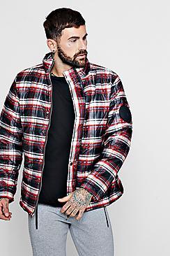 Boohoo Man Funnel Neck Check Puffer