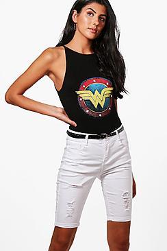 Boohoo Molly Ripped And Distressed Denim Board Shorts