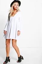 Boohoo Pascale Flared Sleeve V Neck Shift Dress White