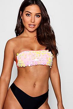Boohoo Spain Sequin Bandeau High Leg Bikini