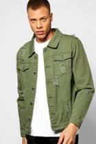 Boohoo Khaki Jean Jacket With Abrasions Khaki