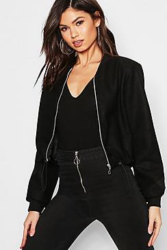Boohoo Crop Wool Look Bomber Jacket