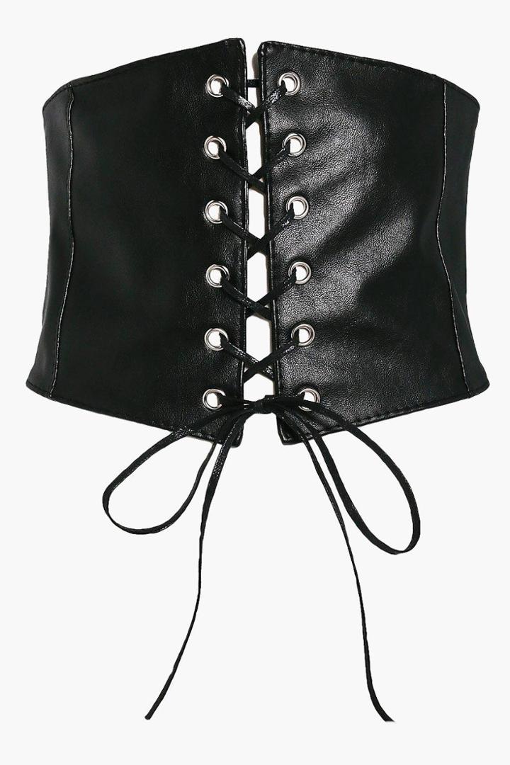 Boohoo Lucie Lace Up Eyelet Corset Belt Black