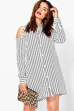 Boohoo Plus Hayley Cut Out Shoulder Shirt Dress