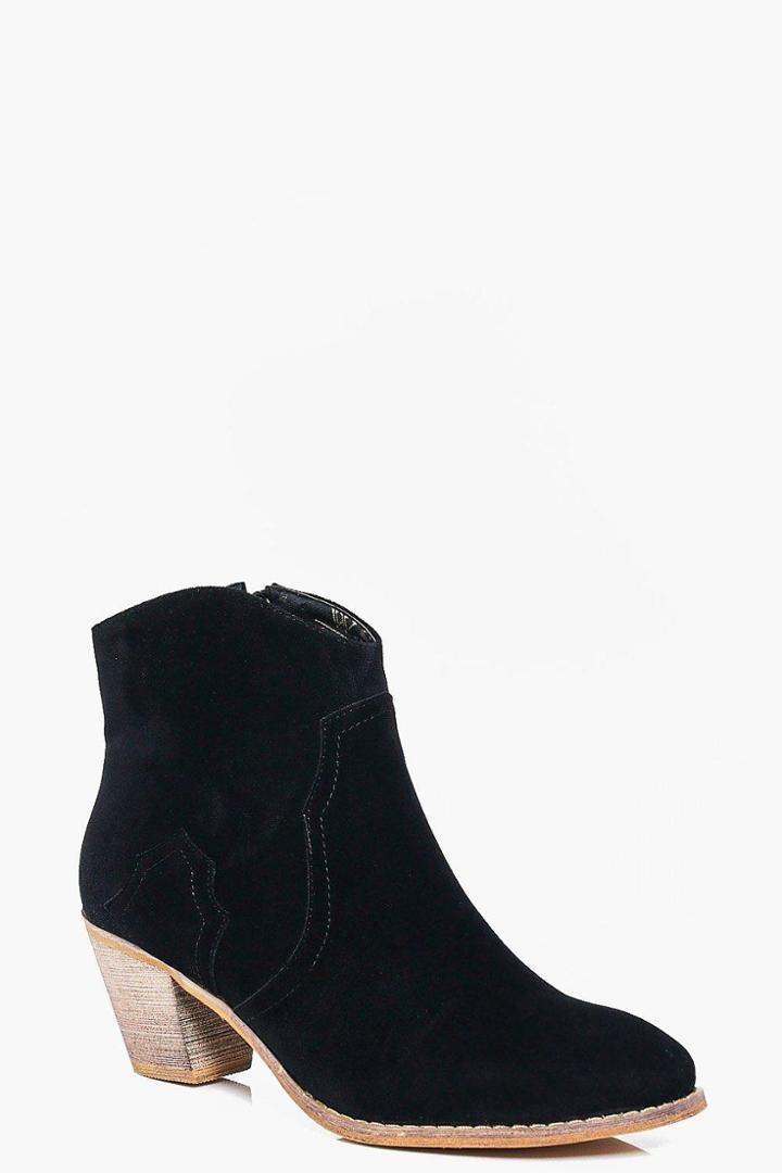Boohoo Heidi Pull On Western Ankle Boot Black
