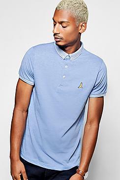 Boohoo Jersey Polo With Jacquard Collar