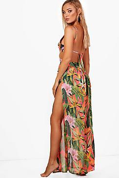 Boohoo Katy Tropicana Cut Out Maxi Beach Dress