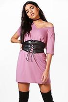 Boohoo Elyse Corset Belt 2 In 1 V Neck T-shirt Dress