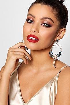 Boohoo Mia Statement Diamante Drop Detail Earrings