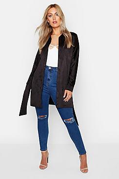 Boohoo Plus Self Tie Detail Suedette Duster