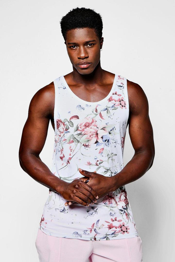 Boohoo Longline Floral Print Tank Top White