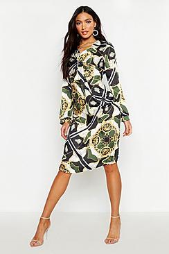Boohoo Satin Knot Front Dress