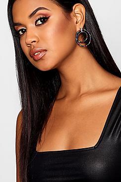 Boohoo Rainbow Diamante Circle Earrings