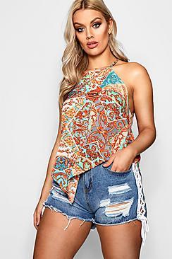 Boohoo Plus Lucie Border Print Hanky Hem Top