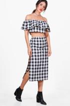 Boohoo Nia Gingham Bardot Off The Shoulder Crop & Midi Skirt Multi
