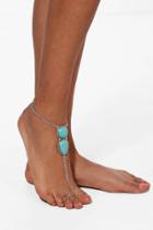 Boohoo Lucia Turquoise Stone Set Foot Anklet Silver