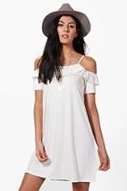 Boohoo Ella Ruffle Cold Shoulder Swing Dress