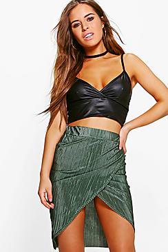 Boohoo Petite Abbi Wrap Pleated Midi Skirt