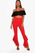 Boohoo Bea Ruffle Hem Skinny Crepe Trousers