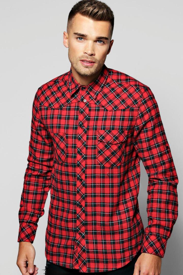 Boohoo Checked Button Through Shirt Black