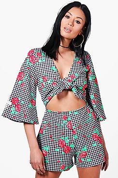 Boohoo Lola Gingham Tie Front Playsuit
