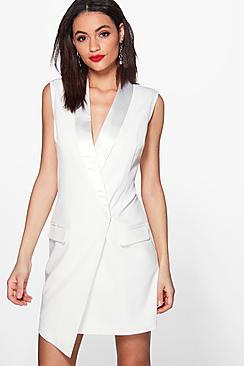 Boohoo Sleeveless Tailored Tuxedo Woven Blazer Dress