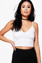 Boohoo Holly Wrap Front Rib Crop Top White