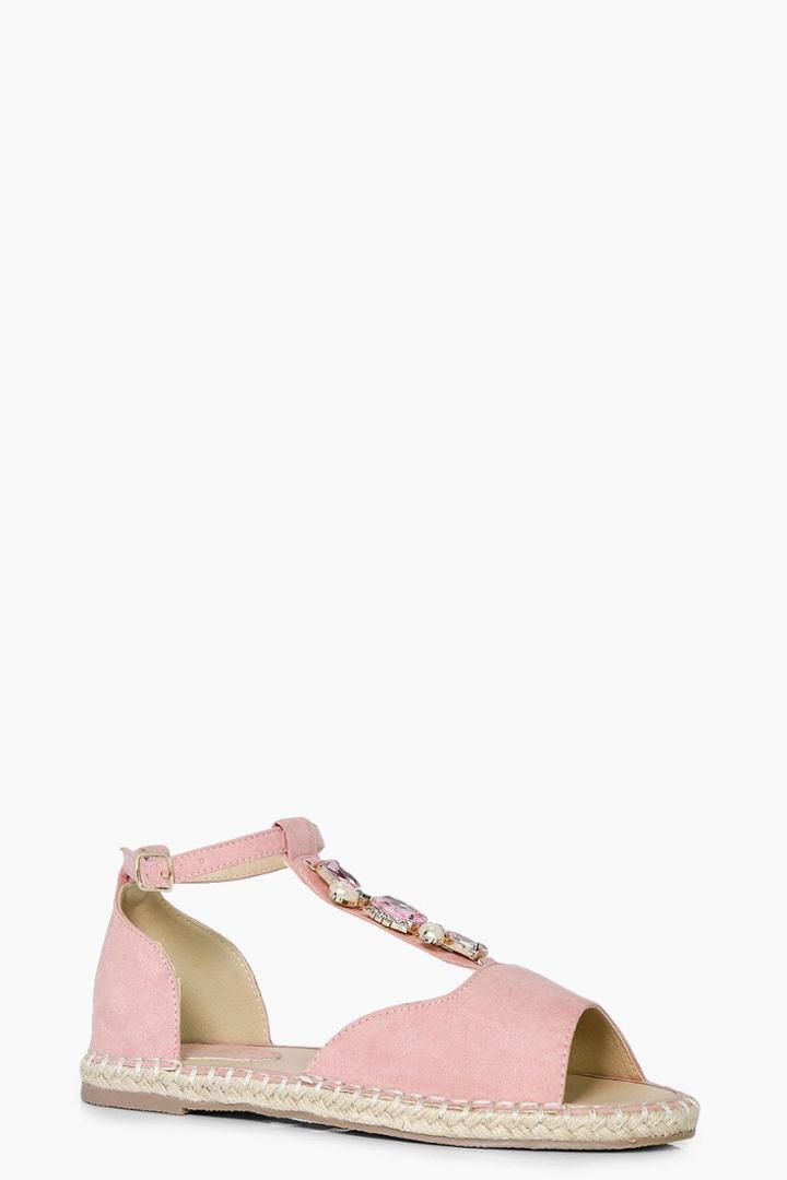 Boohoo Zoe Embellished Peeptoe Espadrille Pink