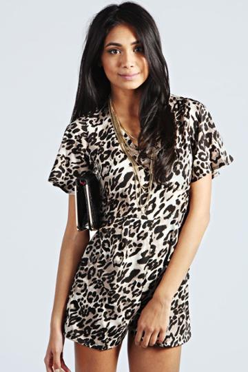 Boohoo Lenora Leopard Print Playsuit - Leopard