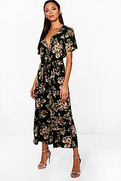 Boohoo Rory Floral Wrap Front Culotte Jumpsuit