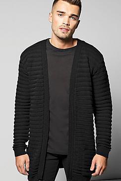 Boohoo Ribbed Longline Cardigan With Pockets