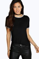 Boohoo Alicia Contrast Neck & Cuff T-shirt Black