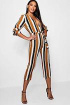 Boohoo Satin Wrap Frill Cullote Jumpsuit