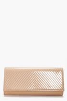 Boohoo Amy Patent Quilted Clutch Cream