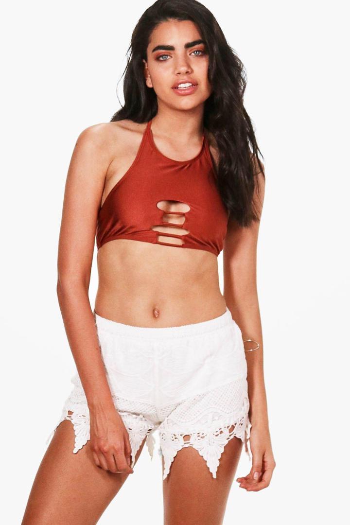 Boohoo Abbie Crochet Beach Shorts White